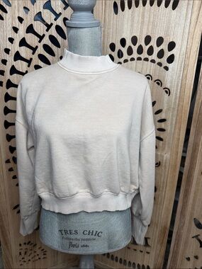 We The Free Soft Cropped Mock Neck Sweatshirt in Light Beige